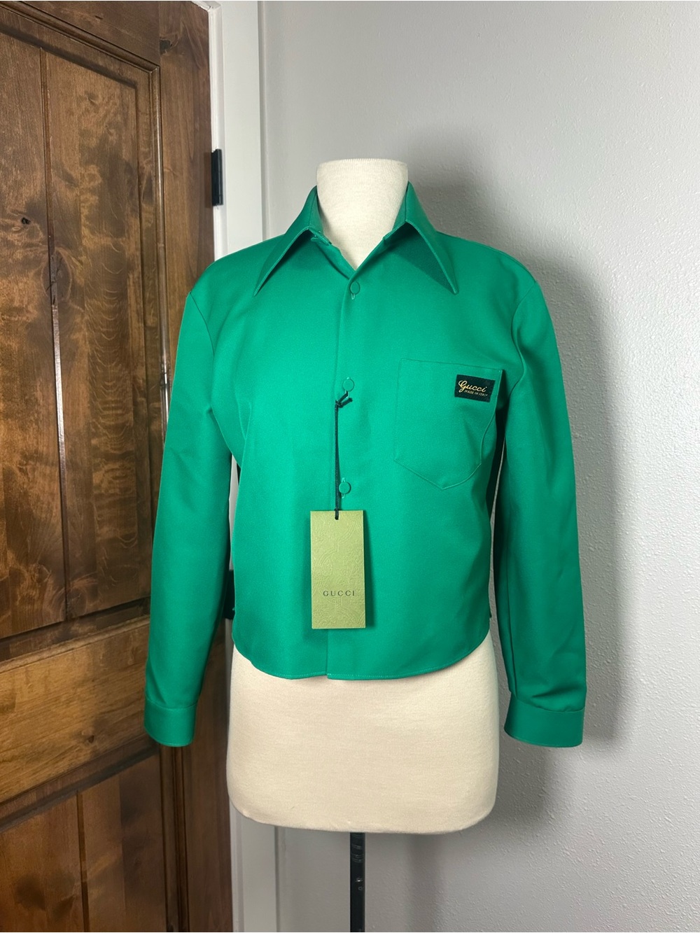 Gucci Vibrant Green Gabardine Blouse with Label